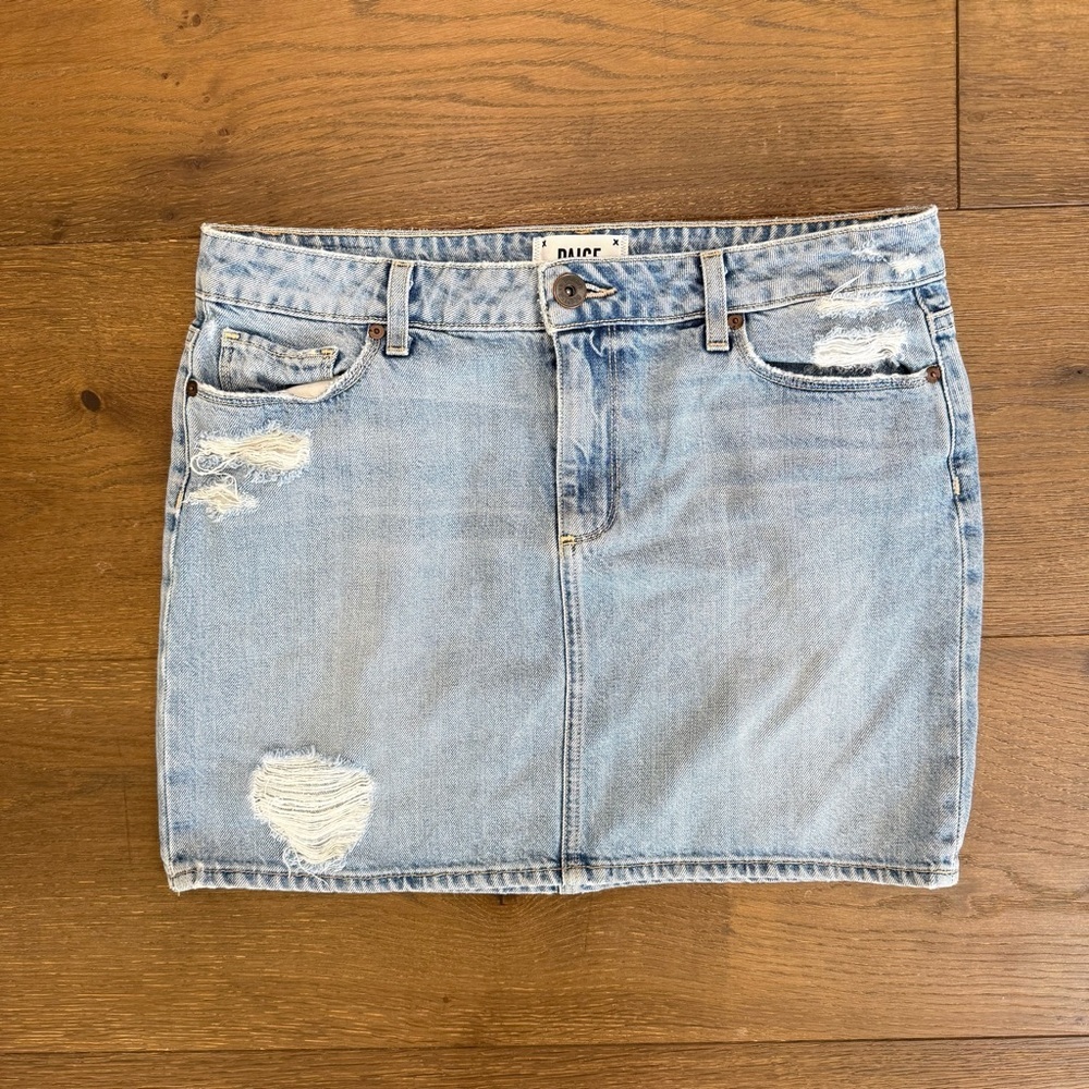 PAIGE Light Blue Denim Serena Deconstructed Mini Skirt
